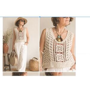 Womens Crocheted Knit Sweater Vest Cream Size large Boho Neutral Lace Layering
